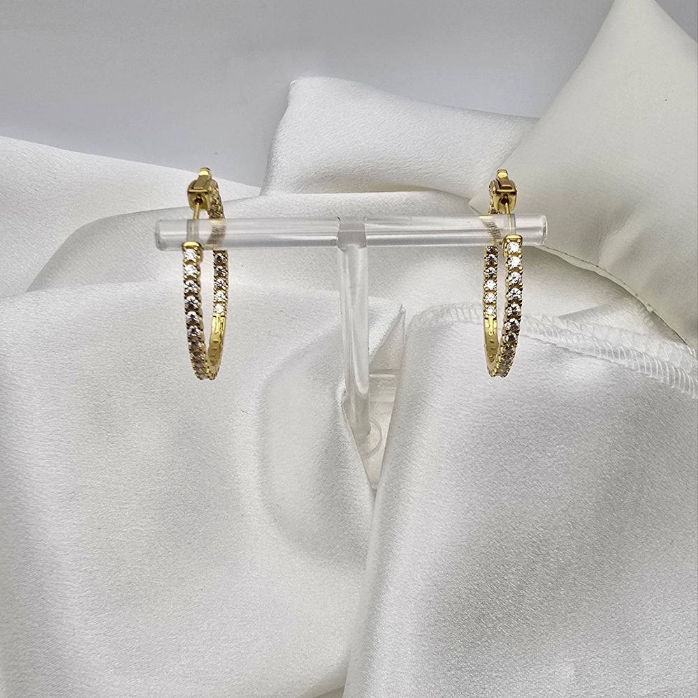 18k Yellow Gold Over Sterling Silver Inside Out Moissanite Hoop Earrings